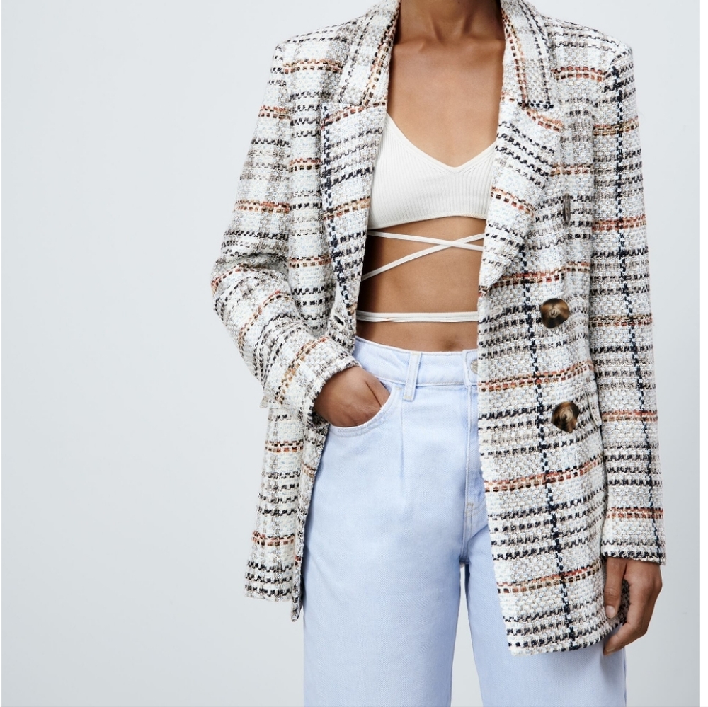 Zara Double Breasted Tweed Blazer